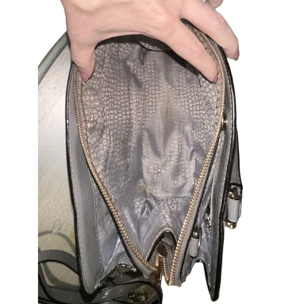 Kate Spade Bixby Place Hare grey Patent Leather Crossbody Handbag Purse Satchel